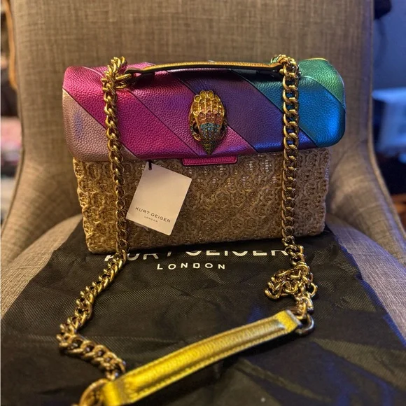 Kurt Geiger London Kensington Rainbow Raffia Crossbody Bag - Picture 6 of 7